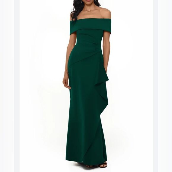 NEW!! Xscape Hailey Long Scuba‎ Crepe Off the Shoulder Gown Size 6 - Picture 1 of 10
